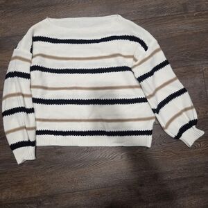 Striped Women's Sweater - Cream, Black, and Tan